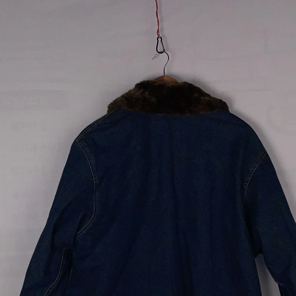 Liz Claiborne Jeans Jacket Girls L Blue Denim Cotton Faux‎ Fur Collar Zip Up